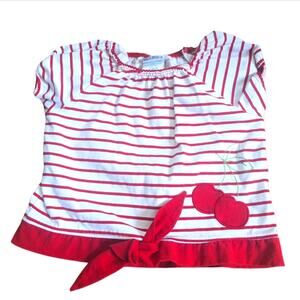 Vintage Okie Dokie 80s 90s Toddler 4 Striped Cherry Applique Nautical Tee Shirt